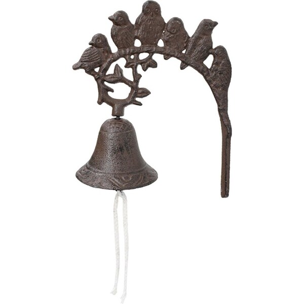Cast Iron 23cm Bell Bird Family Ornament Outdoor Patio Garden Home Decor Brown