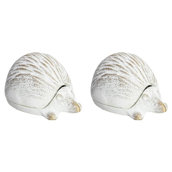 2x Metal 12cm Hedgehog Key Hide Garden Secret Hiding Sculpture Ornament White