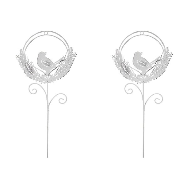 2x Metal 51cm Pot Stake Home/Garden Decorative Lawn/Porch Ornament Bird/Wreath