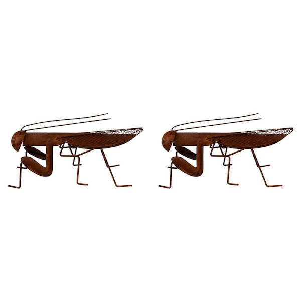 2x Metal 19cm Rust Grasshopper Insect Ornament Garden Figurine Decor Large Brown