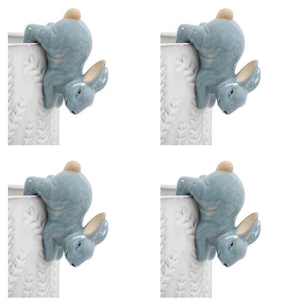 4x Ceramic 9cm Stoneware Pot Sitter Rabbit Ornament Sculpture Garden Decor Blue