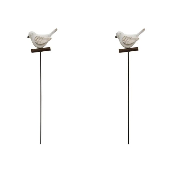 2x Metal 39cm Pot Stake Home/Garden Decorative Lawn/Porch Ornament Bird White