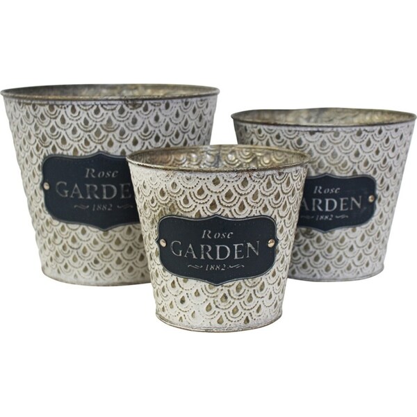 3pc MDF 20/17/14cm Vintage Planters Antique Plant Home Garden Pot Display Set