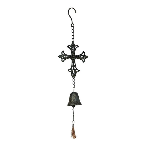 Metal 55cm Hanging Cross Bell Vintage Wind Chime Home Garden Ornament Black