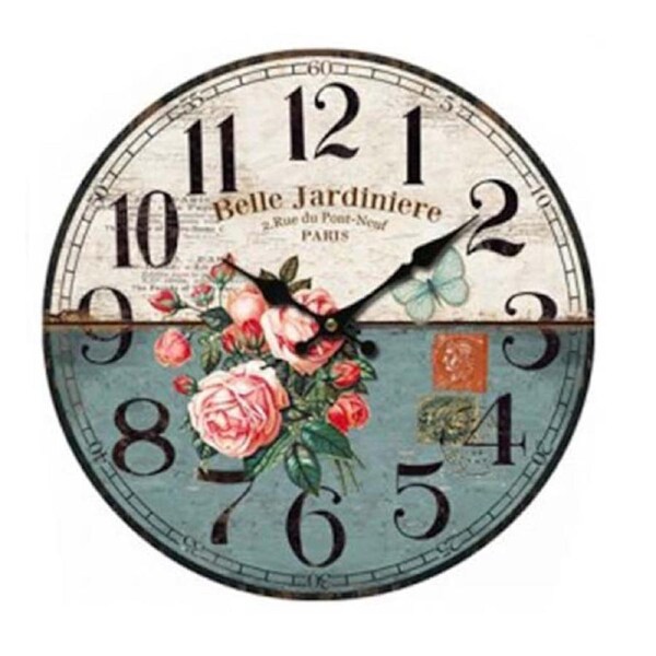 French Country Retro Wall Clock Belle Jardiniere Teal 34cm CLK303D