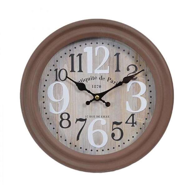French Country Retro Wall Clock Metal Brown Paris 27cm CLK292B