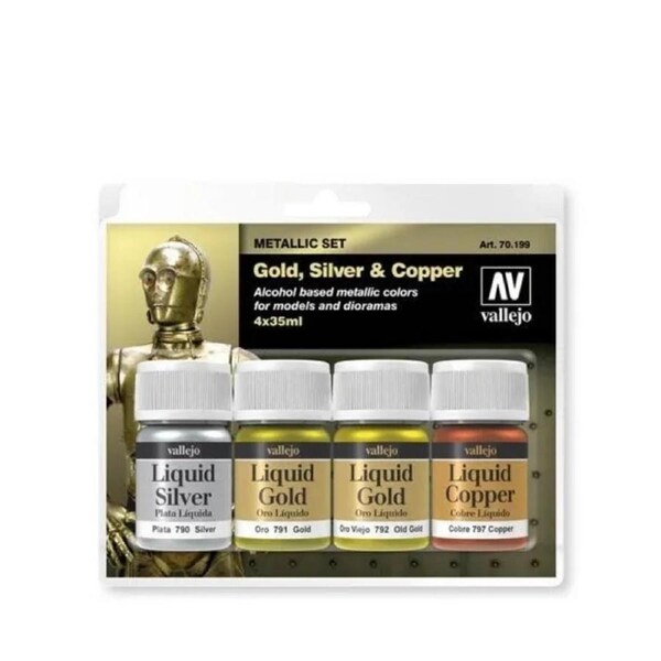 Vallejo Metallic Set Gold, Silver & Copper 4 x 35ml Acrylic Paint Set