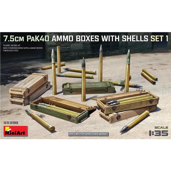 MiniArt 1/35 7.5cm PaK40 Ammo Boxes w/Shells Set 1 Plastic Model Kit