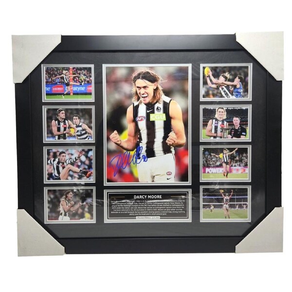 Collingwood FC 2023 PREMIERS Darcy Moore 56CM x 46CM Team Poster Wooden Frame MEMORABILIA