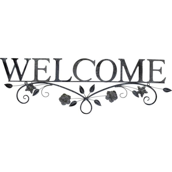 Metal 72cm Welcome Sign Flowers Home/Office Front Door/Wall Hanger Decor Plaque