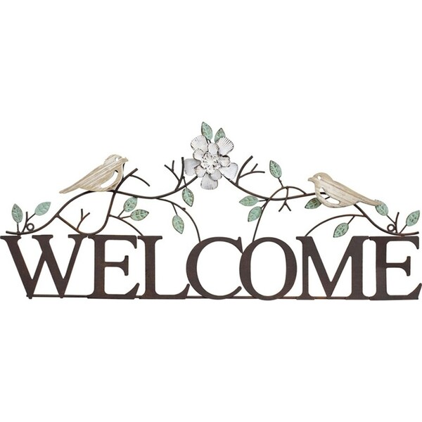 Metal 66cm Welcome Sign Birds Home/Office Front Door Hanger Decorative Plaque