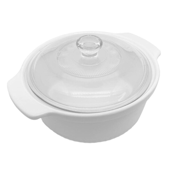 1.2L Stoneware Casserole Cooking Stew Pot w/ Glass Lid Home/Kitchen Dish White