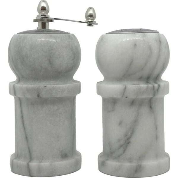 2pc Marble Salt & Pepper Grinder Shaker Kitchen Spice Mill Container Set Whit