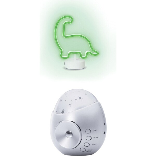 Isgift Illuminate Neon Dinosaur and Galaxy Star Projector Kids Night Light Set