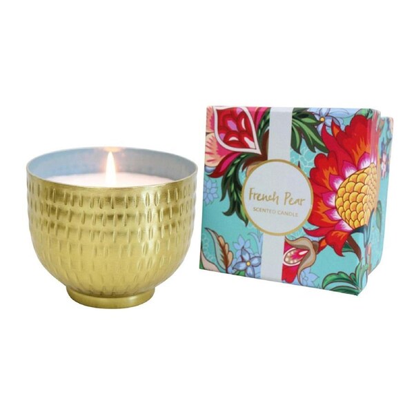 Aluminiuim/Wax 11cm Scented Tealight Candle French Pear Home Fragrance Gold