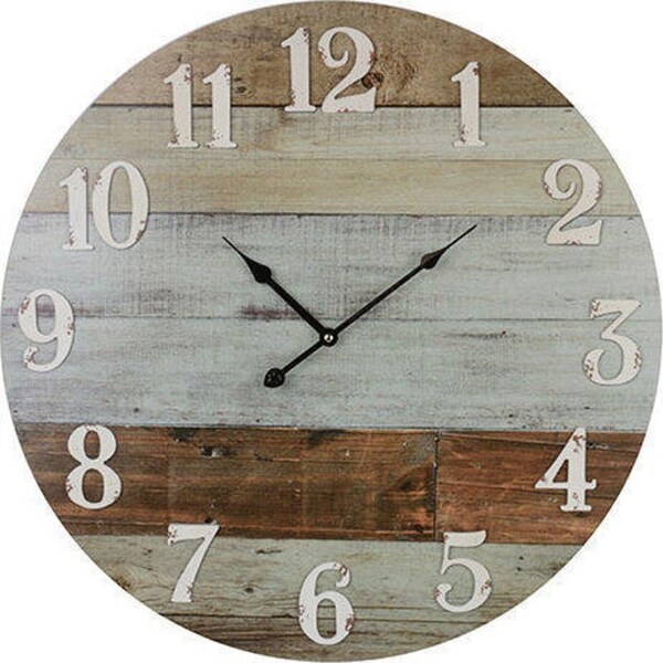 Weathered BoardsMDF 58cm Wall Clock Round Analogue Hanging Home/Office Decor