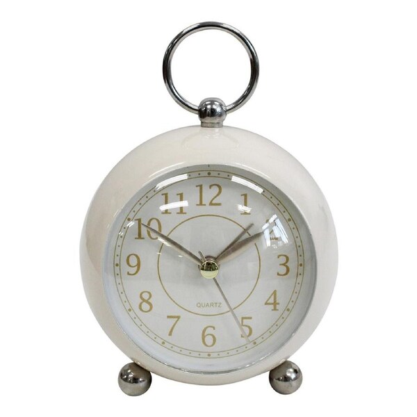 Round Metal Glass Petite 13cm Alarm Clock Bedside Analogue Home Desk Decor Ivory
