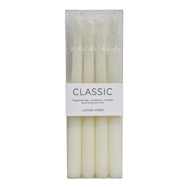 4PK Classic Unscented 24cm Taper Wax Candle Set Fragrance Free Home Decor White