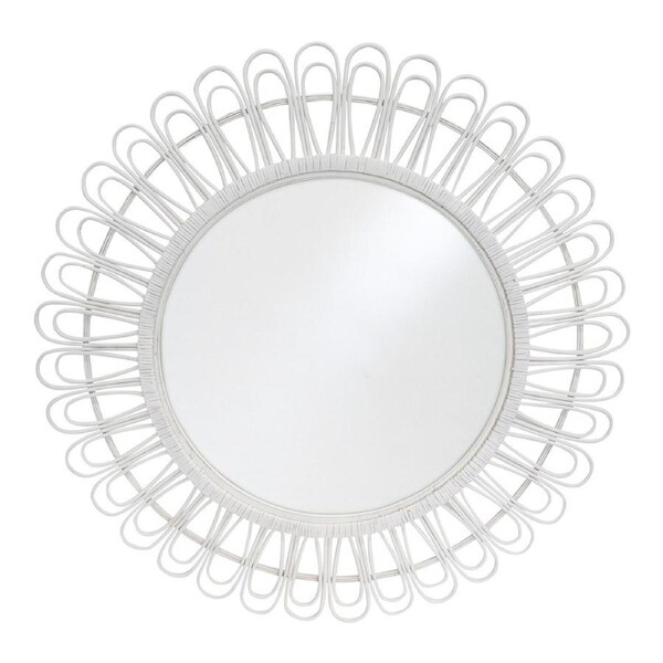Bamboo Metal Glass Large 107cm Mirror Batu Round Wall/Tabletop Decor White Wash