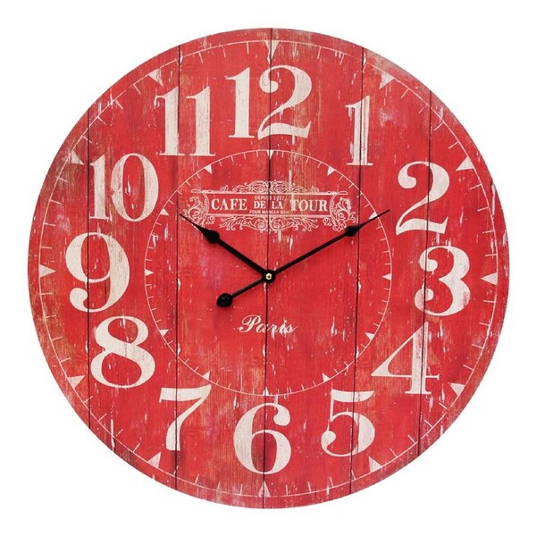 De La TourMDF 58cm Wall Clock Round Analogue Hanging Home/Office Room Decor Red