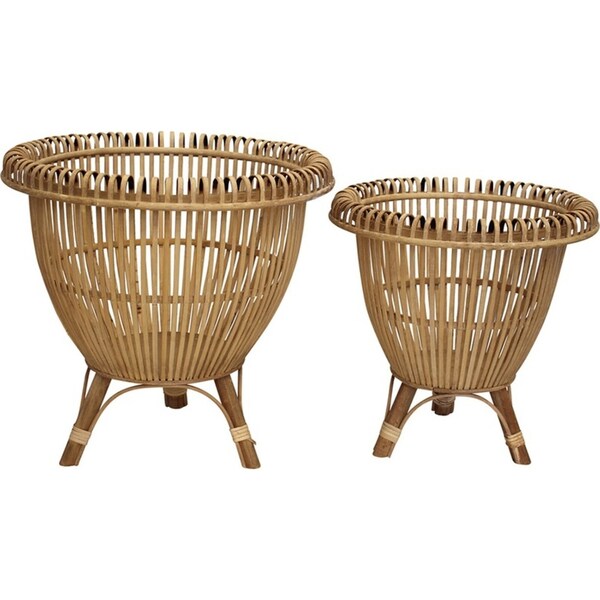 2pc Rattan/MDF Havana 38cm/46cm Planter Home Decor Plant Stand Holder Set Brown