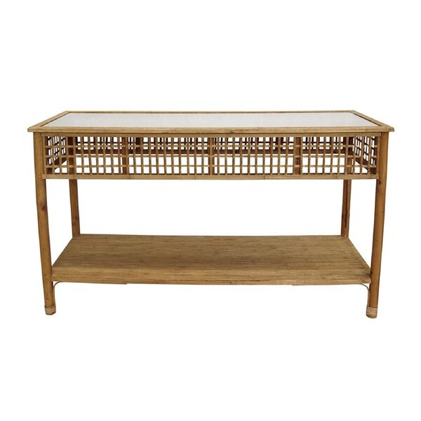New Bahama 137x80cm Bamboo Console Table w/Glass Top Rectangle Furniture Natural