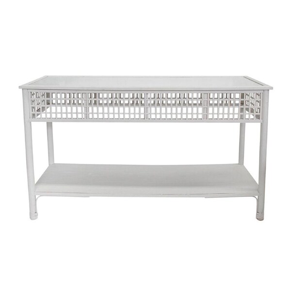 New Bahama 137x80cm Bamboo Console Table w/ Glass Top Rectangle Furniture White