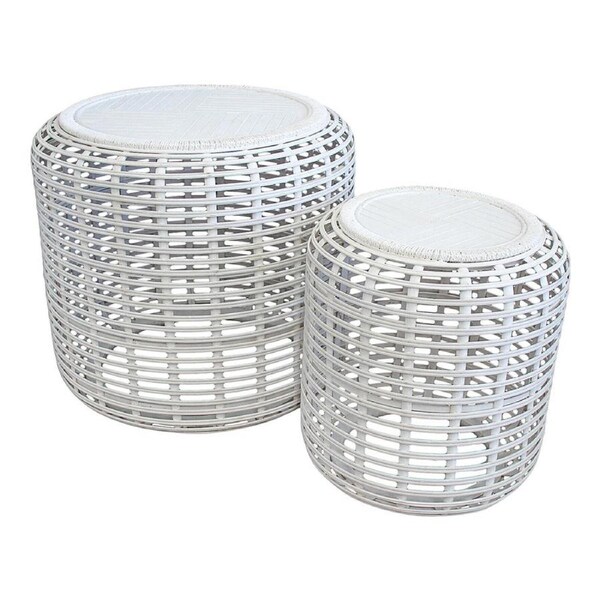 2pc Round 41/53cm Drum Table Home/Room Nordic Furniture Decor Set White Wash