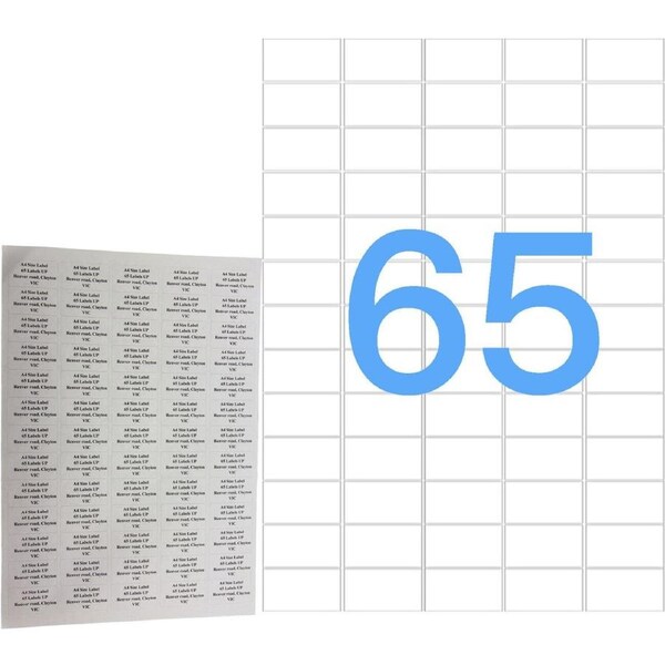 65UP 100 Pack A4 White Labels Self Adhesive Laser & Inkjet Sticker Labels - Avery code L7551