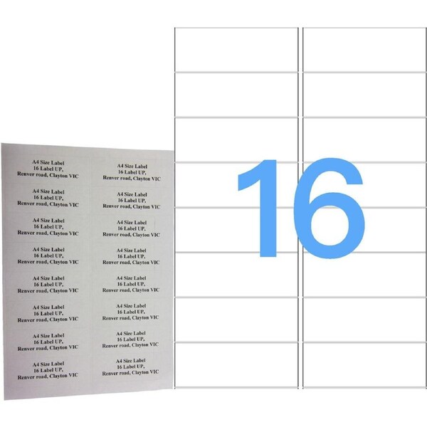 16UP 100 Pack A4 White Labels Self Adhesive Laser & Inkjet Sticker Labels - Avery L7162
