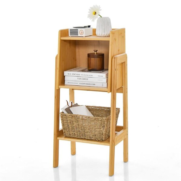 Giantex 2 Tier Bamboo Bookshelf Modern Bookcase w/Legs & Open Shelves Tall Storage Organiser Bedroom Living Room