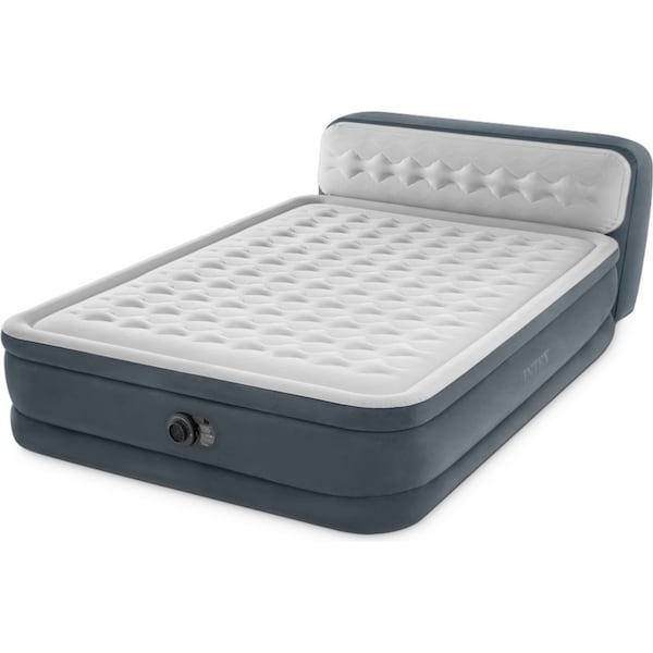Intex Queen Size Plush Headboard Internal Pump Inflatable Airbed 236x152x86cm