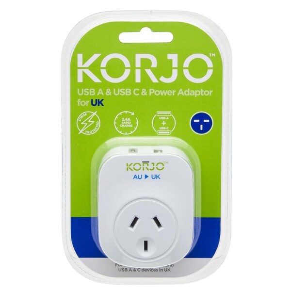 Korjo USB A+C & Power Adaptor for UK (USB AC UK)