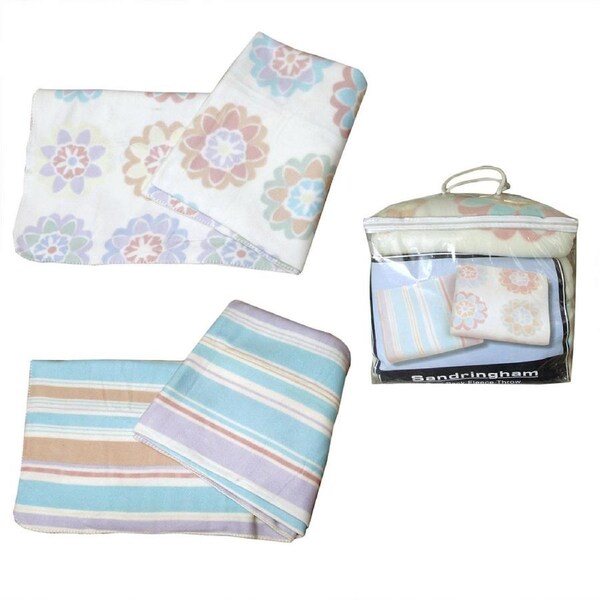 Sandringham Twin Pack Multi Colour Floral/Striped Polar Fleece Throw/Blanket 210 x 240 cm