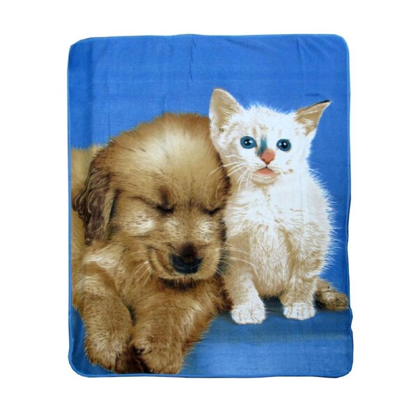Puppy & Kitty Multi Colour Polar Fleece Throw Rug 130 x 160 cm