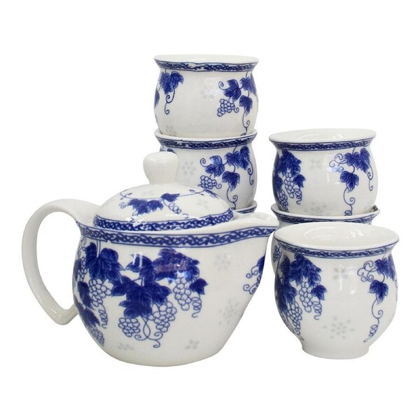 7pc Grape Vine Ceramic 16cm Teapot/7cm Cup Tea Set Drinking Mug Tableware Blue