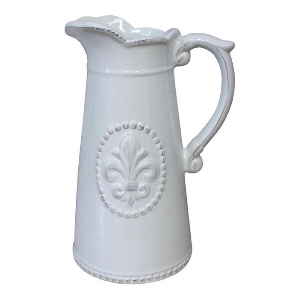 Tall Emblem Ceramic 23.5cm Jug Water/Juice Milk Pitcher Decor Container White