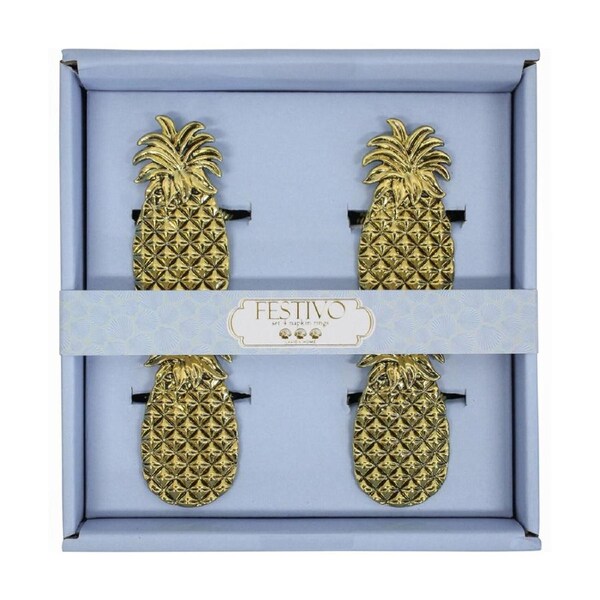4pc Metal 16cm Napkin Rings Dinner/Party Dining Tablecloth Holder Pineapple Gold