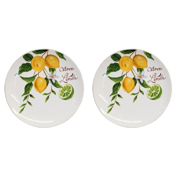 2x Lemon Porcelain 20cm Snack/Dessert Plate Food Dish Decorative Tableware Round