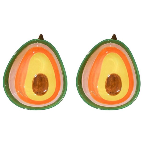 2x Ceramic 18cm Bowl Avocado Serving Food Snack/Nuts Oval Dish Dinnerware Green