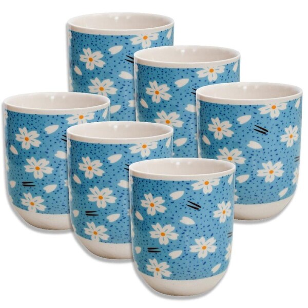 6x Jappa Ceramic 8cm Coffee Water Cup Cylindrical Drinkware Milk Mug Light Blue