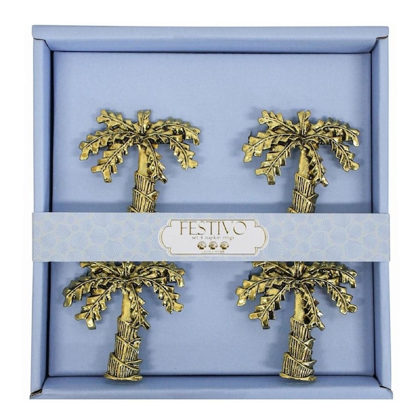 4pc Metal 16cm Napkin Rings Dinner/Party Dining Tablecloth Holder Palm Gold