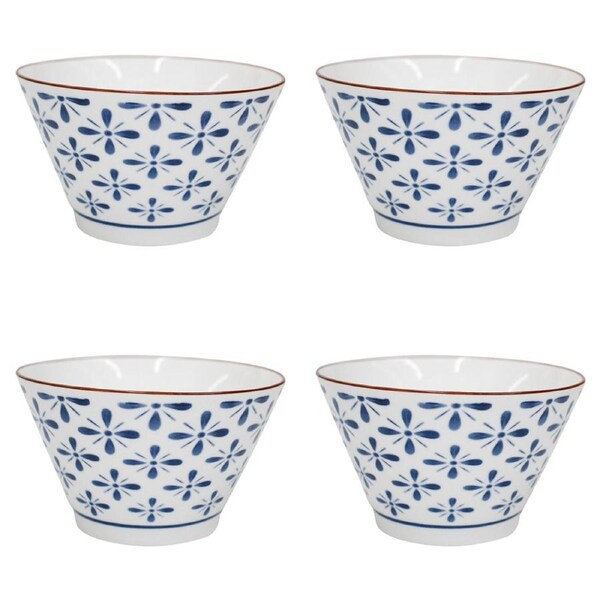 4x Ceramic 13cm Rice Bowl Motif Round Serving Soup Dish Dinnerware White/Blue