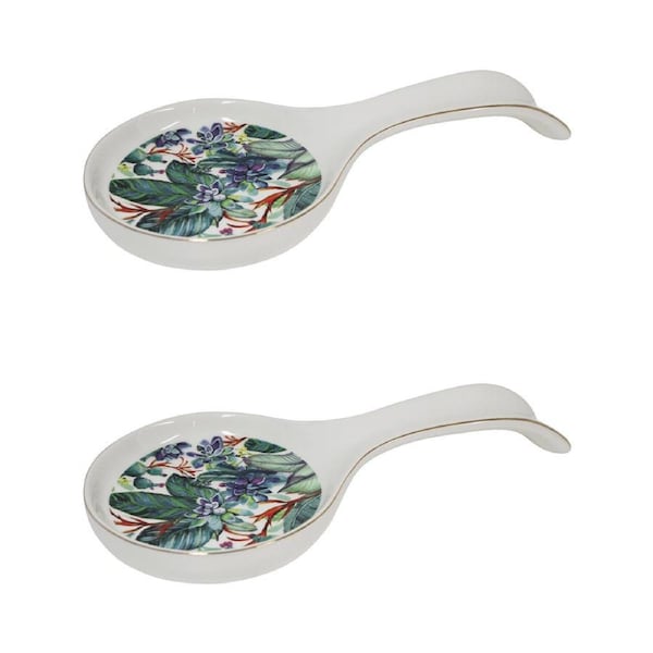 2x Porcelain 23cm Spoon Rest Utensil Holder Home/Kitchen Cooking Tropics White