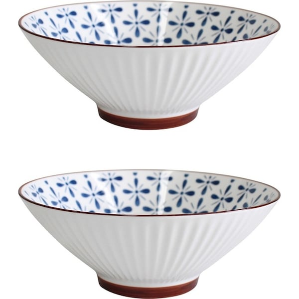 2x Ceramic 21cm Noodle Bowl Motif Serving Round Ramen/Soup Dish Dinnerware White