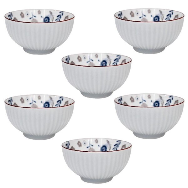 6x Ceramic 11.5cm Rice Bowl Midnight Serving Round Soup Dinnerware White/Blue