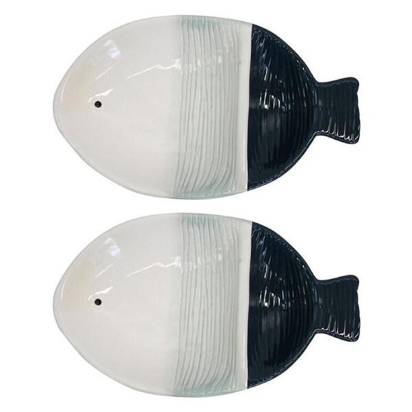 2x Fish Ceramic 27.5x16cm Snack Food Serving Plate Decorative Dish Tableware LRG