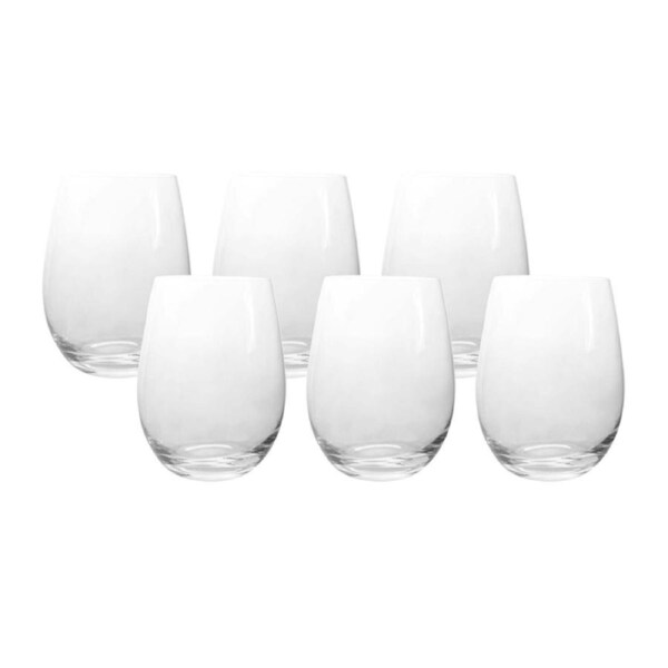 6pc Stemless 12cm/575ml Wine Glass Cocktail/Water Drink Cup Glassware Set Clear