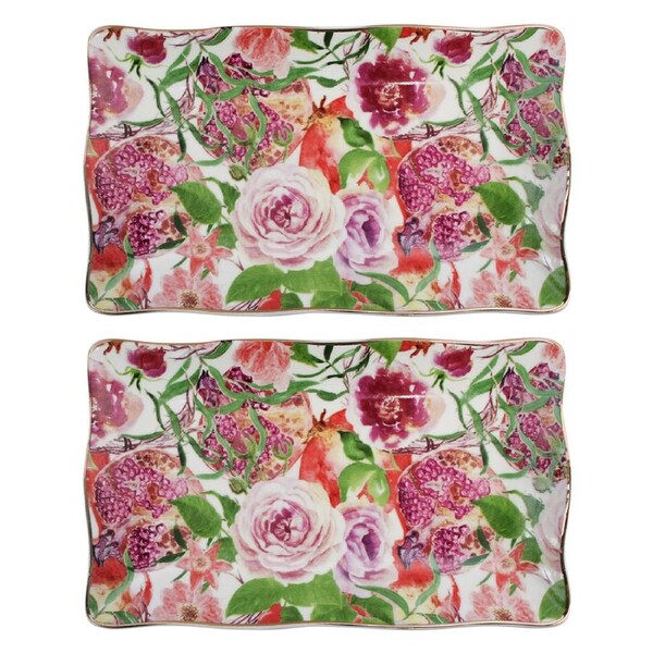 2x Pomegranate Porcelain 20cm Plate Food/Snack Serving Dish Rectangle Tableware