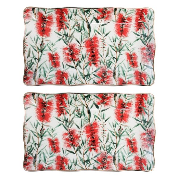 2x Bottlebrush Porcelain 20cm Floral Food Plate Decorative Tableware Rectangle